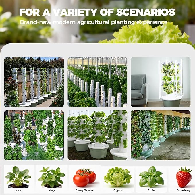 Vertical Hydroponic Tower Garden Growing System Auto Water Circulation 5Layer 20Pods 30L Tank Hydroponic Growing Kit for VegetablesFruits Green-IndoorWithLEDLight