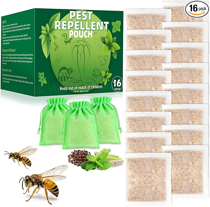 Bee and Wasp Repellent Pouches Natural Peppermint Oil Wasp Repellent for Indoor Outdoor Home Kitchen Bee Bug Deterrent Trap Poisoning Repels Yellow Jacket Hornet Safe for Pet Kids (24 Pack)