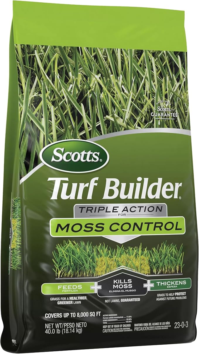 Scotts Turf Builder Triple Action for Moss Control - Moss Killer and Lawn Fertilizer Lawn Care Covers Up to 8000 sq. ft. 40 lb.