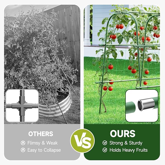 HIRALIY Cucumber Trellis for Climbing Plants Outdoor 5.25ft Tall Heavy Duty Metal Garden Arch Trellis Rustproof Plant Support Tunnel for Tomato Grape Bean Raised Bed and Vegetable Gardens Green