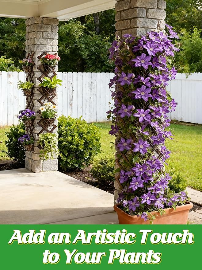 Pack of 4 Extra Thick Wooden Wall Trellis - Expandable Wall Planter Lattice Panels for Climbing Plants Hanging Vertical Plant Support Fence Frame Outdoor Indoor for Balcony Patio Garden Room