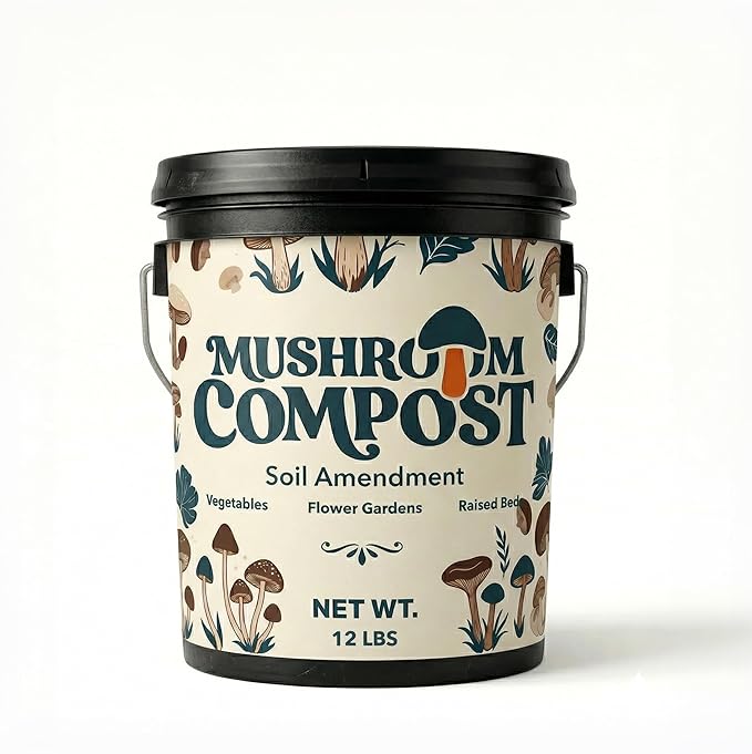 Mushroom Soil Compost 12 lb Pail Organic Nutrient-Rich Garden Soil Amendment for Vegetables Flowers Raised Beds Lawn Care Container Gardening and Planting Mix