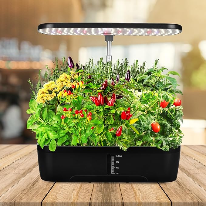 Indoor Herb Garden Kit Hydroponic Plant Growing System with 12 Pots Led Grow Lights for Germination Perfect for Home Small Apartment