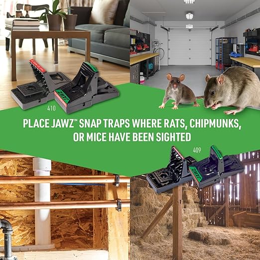 JT Eaton 409 Jawz Indoor Plastic Mouse Trap for Solid or Liquid Bait Instant Kill Mouse Traps No-Touch Disposal with Trap Set Indicator 24-Pack