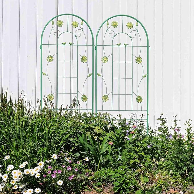 2-Pack Metal Garden Trellis for Climbing Plants Outdoor Flower Support Decorative Outdoor Trellis Green Green