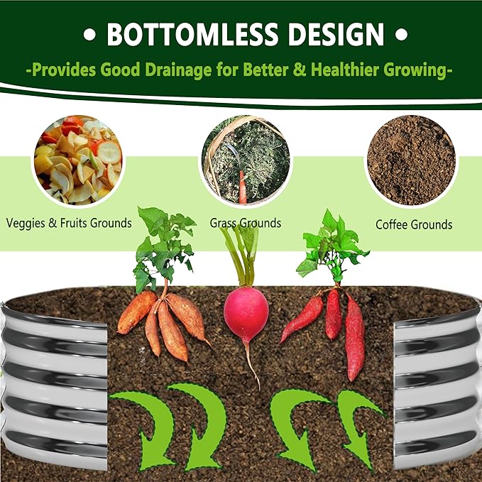 3PCS 2x2x1FT Galvanized Raised Garden Bed KitVegetable Boxes-Round Metal Flower BoxLarge Planter Raised Beds Outdoor Garden for PlantingFruitHerb-Silver