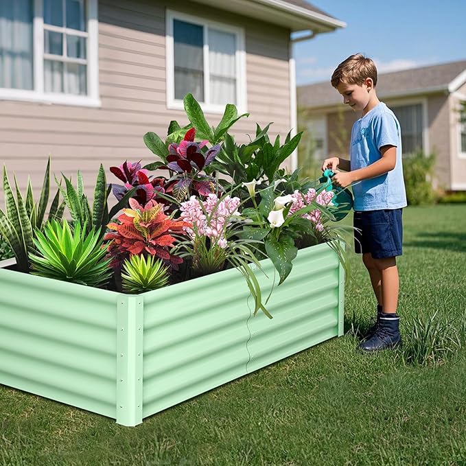CABIHOME 2-Packs Raised Garden Bed 6x3x1.5 ft Metal Raised Garden Beds Outdoor Rectangular Planter Box for Planting Plants Vegetables and Flower Olive Green