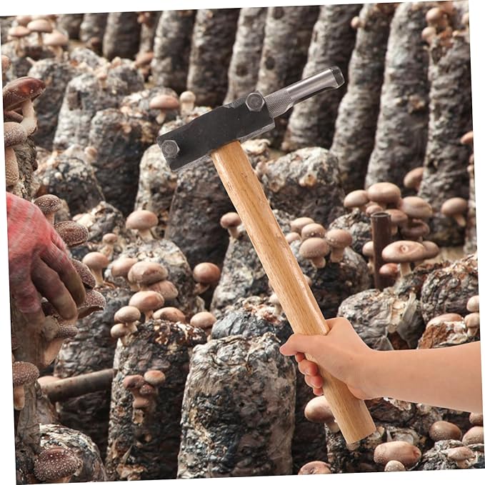 Double Head Mushroom Hammer Log Inoculation Tool Spawn Mushroom Planting Puncher Garden Tool Set Made of Wood and Iron Sturdy