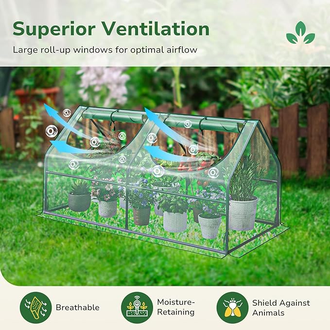 GreatBuddy Portable Mini Greenhouse 3×3×6Ft High-Density PE Plant Cover with 2 Roll-up Zipper Windows Perfect for Indoor Outdoor Plant Growing