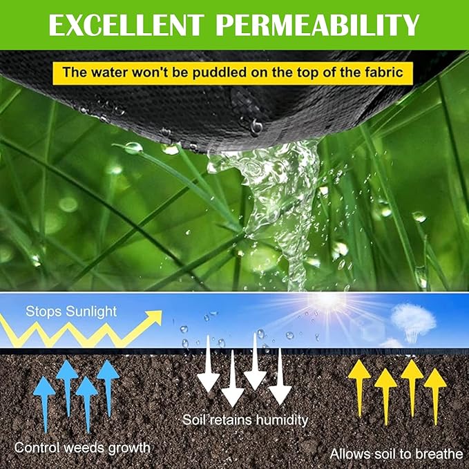 YUEWO 5oz Premium Garden Weed Barrier Landscape Fabric Durable Heavy Duty Ground Cover Garden Cloth Weed Block Gardening Mat with Various Sizes Black
