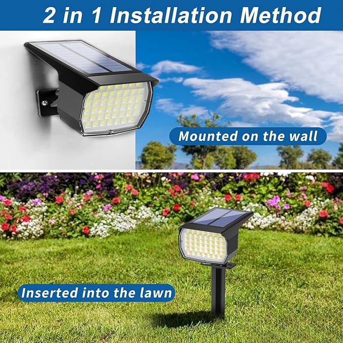 Solar Spot Lights Outdoor Waterproof IP65 2 Pack Landscape Spotlights with 46 LEDs 3 Modes Auto On/Off Solar Powered Flood Lights for Outside Yard Garden Walkway (Cool White3)