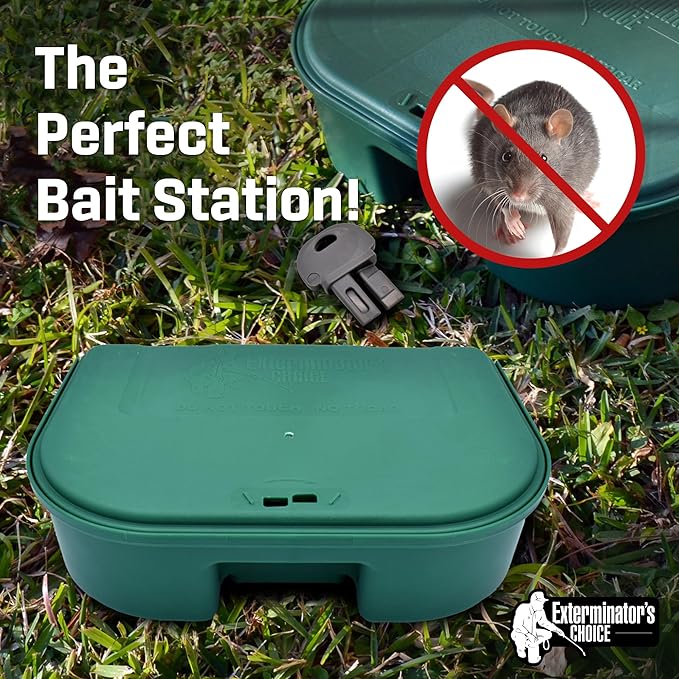 Exterminators Choice - 6 Pack Rat Bait Station Boxes with 1 Key - Heavy Duty Mouse Trap Holder - Great for Catching Rats and Mice - Pest Control - Durable and Discreet