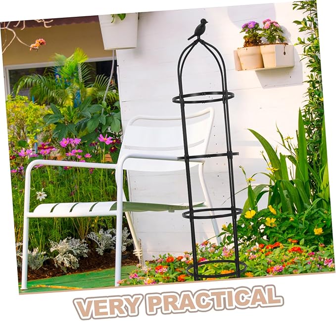 POPETPOP Metal Garden Trellis Heavy Duty Obelisk Plant Support for Roses Cucumbers Bird Motif Decorative Climbing Frame