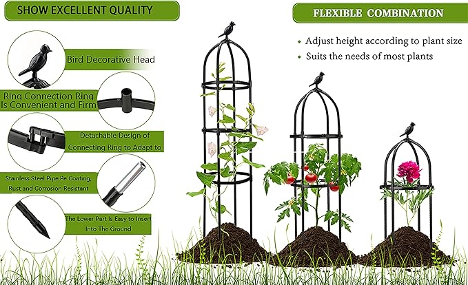 Garden Obelisks Plant Trellis5FT Garden Trellis for Climbing PlantsRustproof Outdoor Metal Plant Trellis with Plastic CoatingTall Tower Obeliskfor Flowers Vegetable Fruits Vines Support (5FT/150cm)
