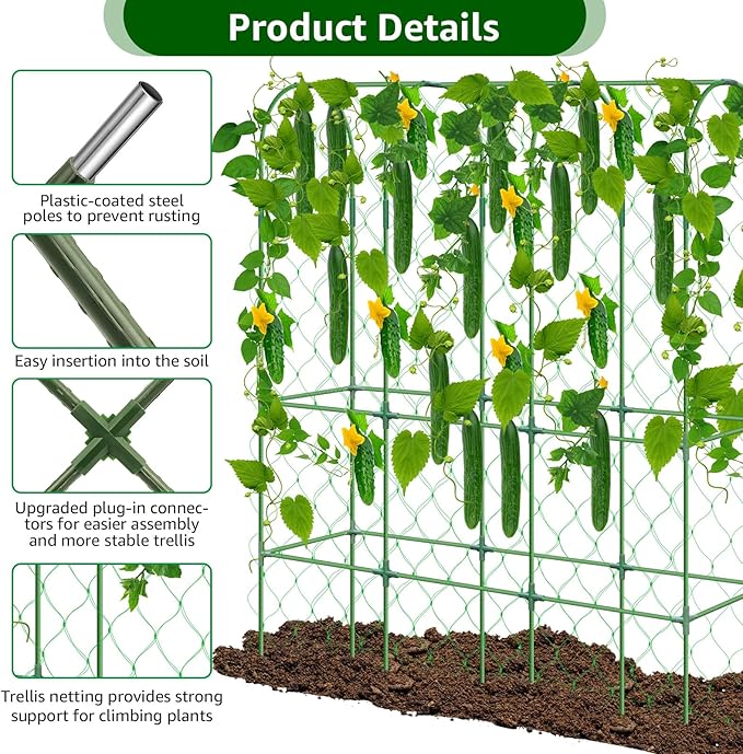 65×48 Upgrade Heightened Cucumber Trellis for Raised Bed U-Shape Garden Trellis for Climbing Plants Outdoor Metal Arch Trellis for Fruit Vegetable Flower