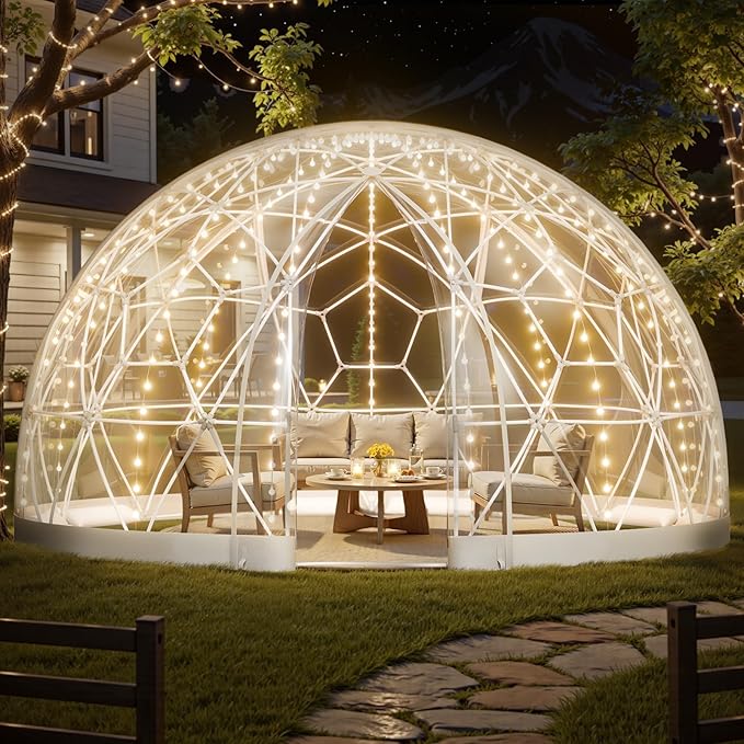 VEVOR Garden Dome Tent 15 x 9.5 ft Clear Bubble Tent House for 12-14 Person Waterproof PVC Geodesic Dome Greenhouse with Ventilated Window Outdoor Igloo Tents for Patio Backyard Party Camping