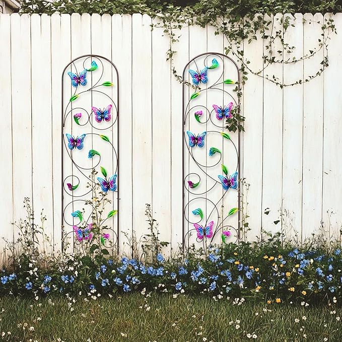 Set of 2 Metal Butterfly Garden Trellis for Climbing Plants Decorative Vegetables Flowers Vine Trellis for Outdoor Patio 60'' H x 12.5'' W Elegant Design (Butterfly)