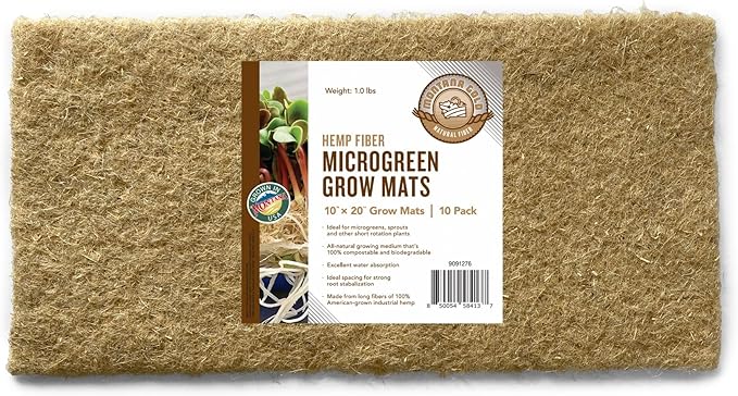 All-Natural Hemp Mat for Growing Microgreens 10 x 20 – Water Retention High Germination Ideal for Microgreens Sprouts &amp Wheatgrass – Premium Hemp Fiber Grow Pads for Optimal Plant Health(10 P