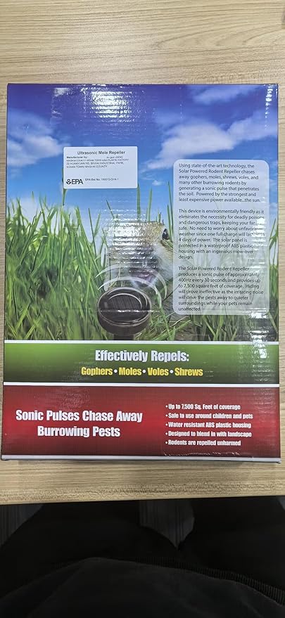 Mole Repellent 10P Solar-Powered Deterrent Stake Sonic Spikes Get Rid for Snake Groundhog Gopher Vole Deer Repellent for Lawns Garden &amp Yard Black