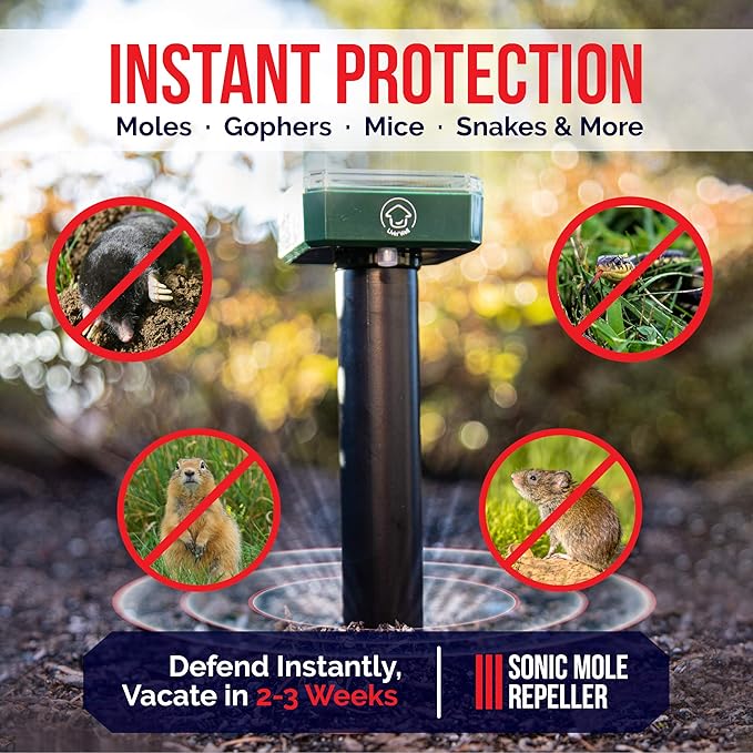Livin' Well Solar Sonic Pest Repeller Stakes - 8pk Outdoor Pest Repellent with 10500 Feet Range Solar Powered Animal Control Rodent Repellent and Deterrent for Mole Vole Gopher