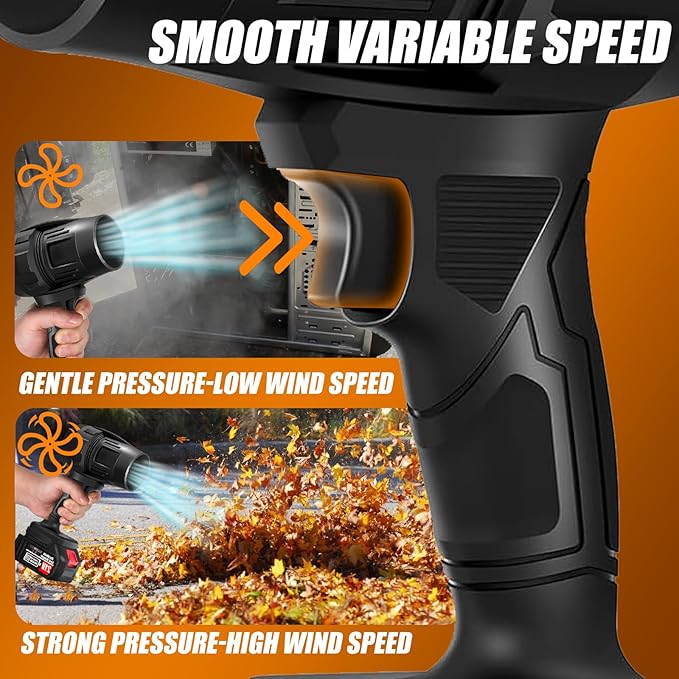 Cordless Leaf Blower with 2 x 4.0Ah Battery and Charger 600000 RPM Turbo Air Jet Blower Lightweight Handheld Blower with Adjustable Speed for Patio Cleaning Lawn Care Car Blowing Leaves and Dust