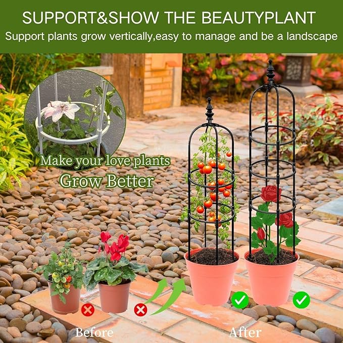 2 3 4 5 6ft Tall Garden Trellis for Climbing Plants Metal Obelisk Tower Support Outdoor Indoor for Sweet Pea Frame Rose Trellis Potted Plants Clematis Vegetables Pea Tomato Fruits(White20 x 150cm/0.