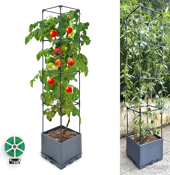Raised Garden Bed Planter Box 1 Pack 56 Self-Watering Tomato Planter with Trellis for Climbing Vegetables Plants Grape Fruit FlowersUse for Indoor Outdoor Garden Patio