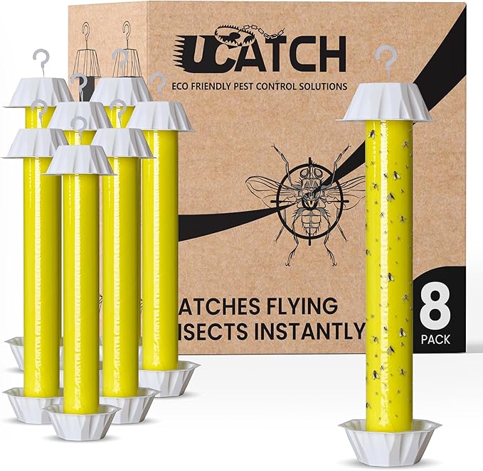 Sticky Fly Trap Indoor &amp Outdoor Pack of 8 | Hanging Fly Stick for Gnats Flies Wasps Mosquitoes &amp Other Flying Bugs | Fly Trap Sticky | Fly Catcher Indoor | Flying Insect Trap Rolls | Ucatc
