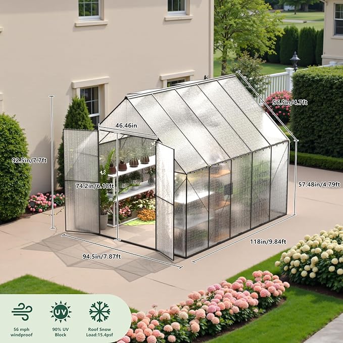 Green House for Outside Greenhouse for Outdoor Walk-in Garden Greenhouses Heavy Duty Polycarbonate Greenhouse Backyard Green Houses8x10
