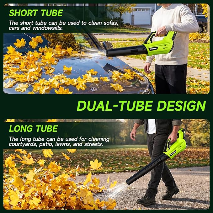 Leaf Blower Cordless Leaf Blower with Battery and Charger - 2 Speed Modes 2 Batteries 20V Powerful Lightweight Electric Blowers for Blowing Leaves Lawn Care Patio Cleaning and Dust Green