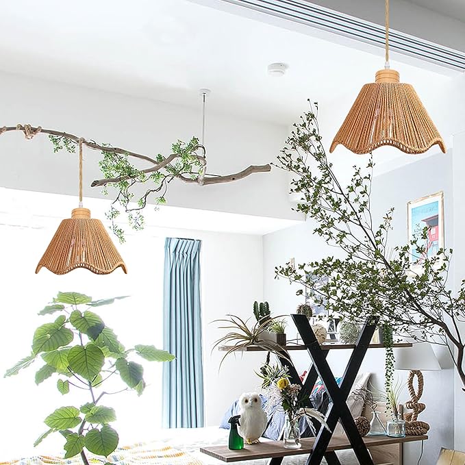 Full Spectrum Lamp with Integrated Circulating Fan Timer Swag Hanging Boho Plant Growing Light by Remote Control Plug-in Hemp Rope Cord Dimmable for Indoor Planting Portable 30W