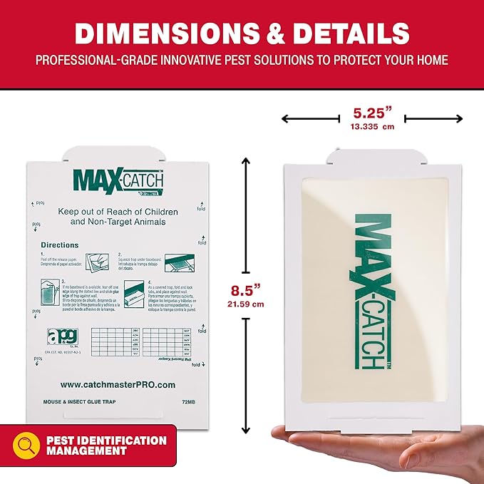 Catchmaster Max-Catch Mouse &amp Insect Glue Trap 36PK Mouse Traps Indoor for Home Sticky Pest Control Adhesive Tray for Catching Bugs Bulk Unscented Glue Boards
