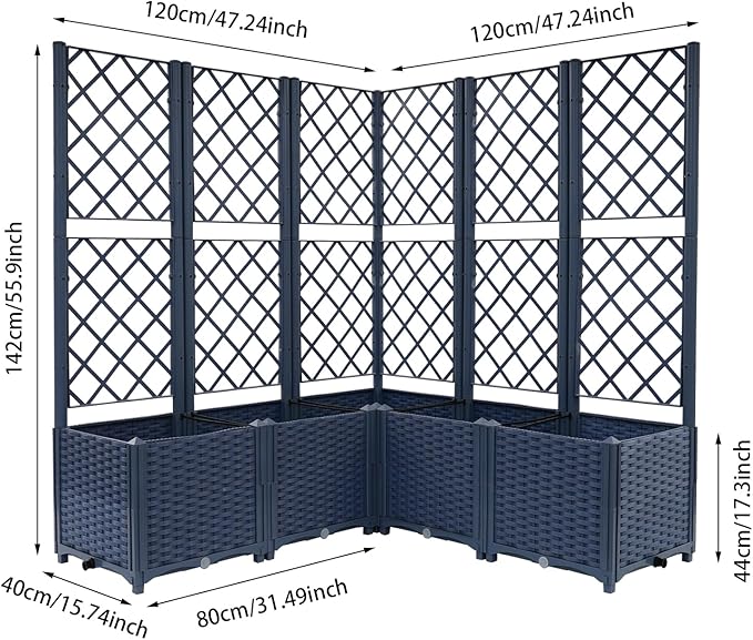 47.24*47.24*55.91in Metal Planter with Trellis Planter Box with Trellis Privacy Screen Plastic Raised Garden Bed Raised Garden Bed Outdoor Planter for Climbing Plants Vegetables &amp Vines (Blue