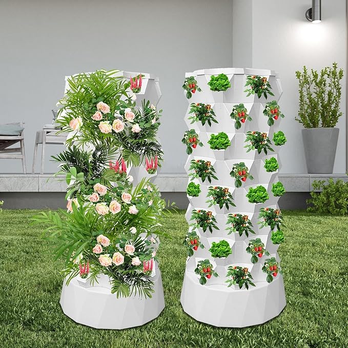 Hydroponics Growing System with Water Pump Vertical Hydroponic Planter Starter Kit Indoor Outdoor Growing Tower for Strawberries Tomatoes Lettuce Home Garden Planting