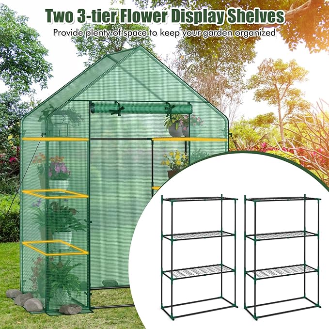 Walk-in Greenhouse Portable Plant Garden House with 4 Tier 8 Shelves &amp Zippered Roll Up Door Mini Growing House for Indoor Outdoor Garden Patio Backyard