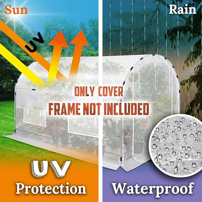 YardGrow Half-Transparent Greenhouse Cover Replacement Greenhouse Replacement Cover ONLY Frame NOT Included (10x7x6 FT)