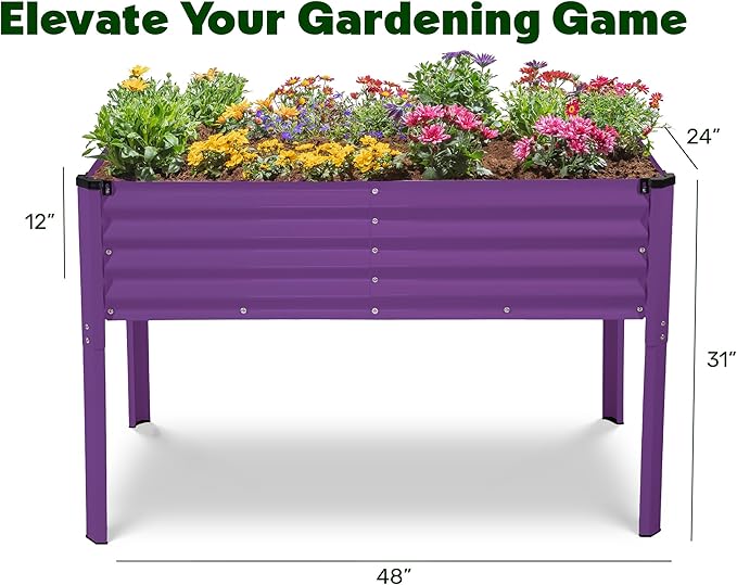 Galvanized Raised Garden Beds Outdoor with Legs // 48×24×31in Elevated Planter Box for Vegetables Flowers (Purple) // Large Metal Garden Bed for Backyard Patio Gardening