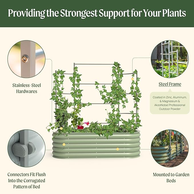 Vego Garden Modular Wall Trellis System 7' Long for 7' x 7' Large Size L-Shaped Garden Beds (Garden Beds Not Included)