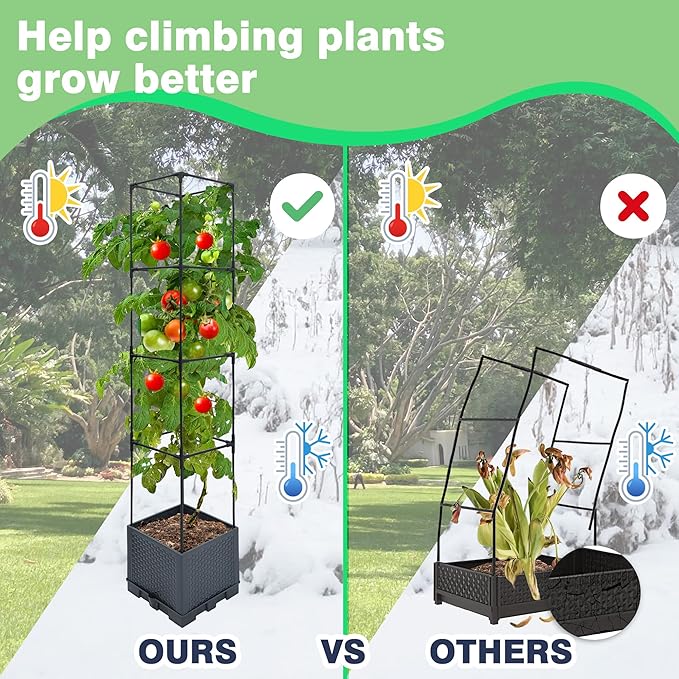Raised Garden Bed Planter Box 2 Pack 56 Self-Watering Tomato Planter with Trellis for Climbing Vegetables Plants Grape Fruit FlowersUse for Indoor Outdoor Garden Patio