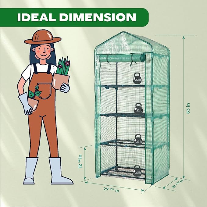 Idzo Mini Greenhouse for Indoor Outdoor Small Plastic Plant Green House 4-Tier Rack Stand Portable Greenhouses with Durable PE Cover for Seedling