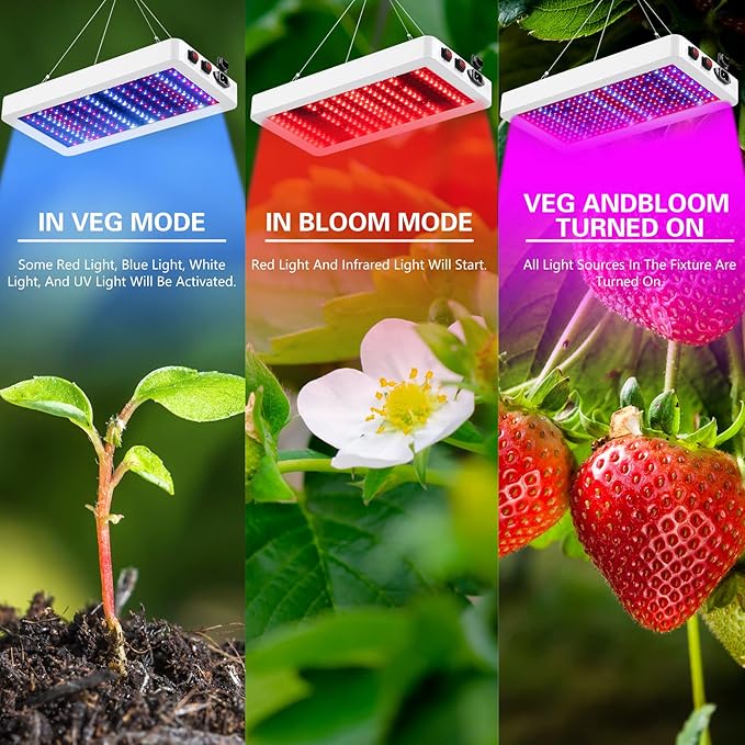 B1000W LED Plant Grow Light DimmableBest Grow Lights for Indoor Plants Full Spectrum Seed Starting Seedlings Vegetable Hanging Growing Lamps Double Switch Grow Light for Indoor Plants