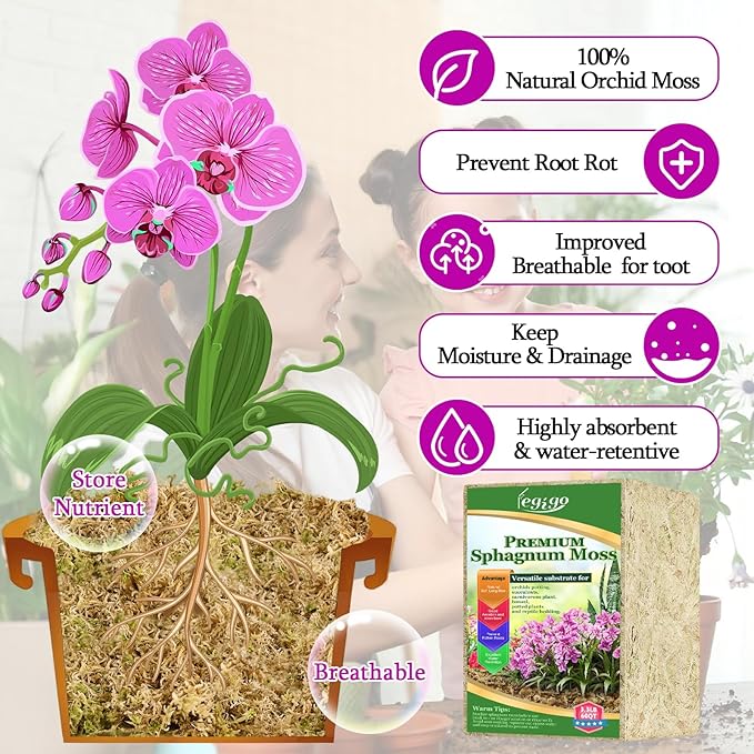 Legigo 3.3lb Natural Sphagnum Moss for Plants 60QT Long Fiber Orchid Moss Potting Mix Dried Sphagnum Moss for Plants Indoor Orchid Repotting Succulent Carnivorous Plants Terrarium and Reptiles