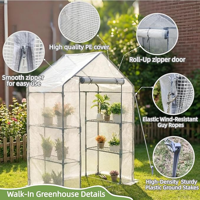Walk-in Greenhouse 55*29*77in - Heavy Duty Outdoor Plant Shelter with Steel Frame &amp Durable PE Cover Easy Assembly Garden Greenhouses for Patio/Lawn to Protect Plants from Frost &amp Rain