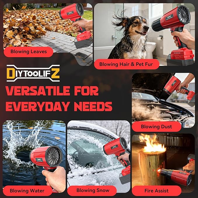 800000RPM Cordless Leaf Blower Compatible with Milwaukee (Tool Only) Brushless Motor Adjustable Speed Lightweight Portable Electric Blower for Car Patio Garden (Without Battery)