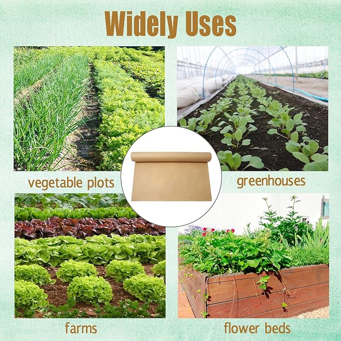 2 x 100 Feet Biodegradable Paper Weed Barrier Biodegradable Landscape Fabric Garden Bed Grass Control Barrier Weed Blocker Paper for Garden Outdoor Lawn (2 x 100 ft)
