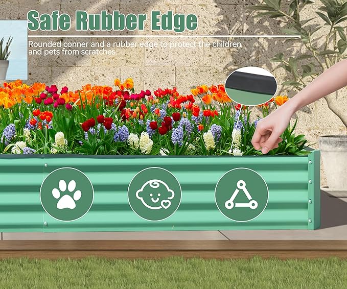 8x4x1 ft Galvanized Raised Garden Bed Outdoor Planter Garden Boxes Large Metal Planter Box for Gardening Vegetables Fruits FlowersGreen