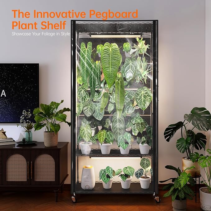 Bstrip Indoor Greenhouse Cabinet with Pegboard Indoor Greenhouse with Grow Light 4 Pack 96W Full Spectrum Plant Lights Ideal for Indoor Plant Foliage Plants 35.4x13.8x71