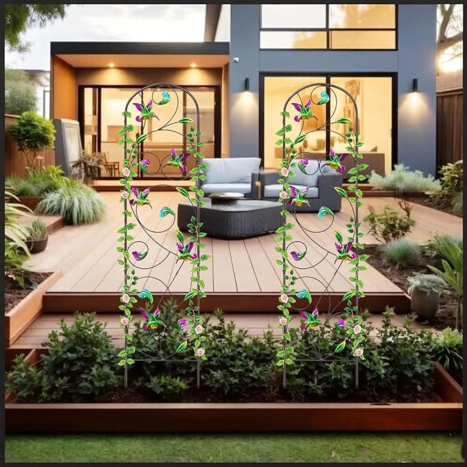 WAIU 2 Pack Hummingbird Metal Garden Trellis for Climbing Plants Decorative Outdoor Trellis for Flowers Rustic Garden Decor for Patio Lawn Yard Backyard
