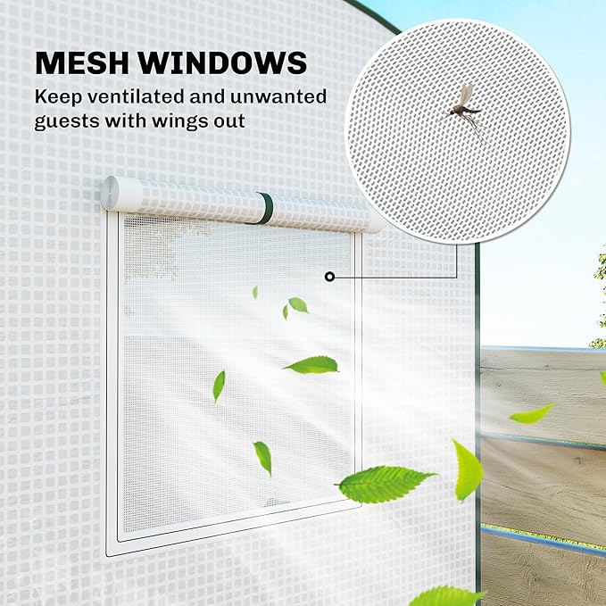 Outsunny Mini Greenhouse Portable Greenhouse with Roll-Up Door and 2 Mesh Windows Small Green House with PE Cover for Garden Patio Lawn 78.7 x 29.5 x 74 White