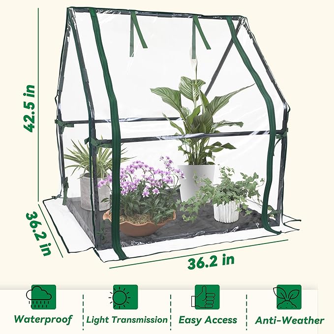 Gardzen Mini Greenhouse Indoor with Waterproof Bottom Heavy Duty Portable Green House for Outdoor Ideal for Seed Starting Germination and Weather Protection 36.2(L) x 36.2(W) x 42.5(H)